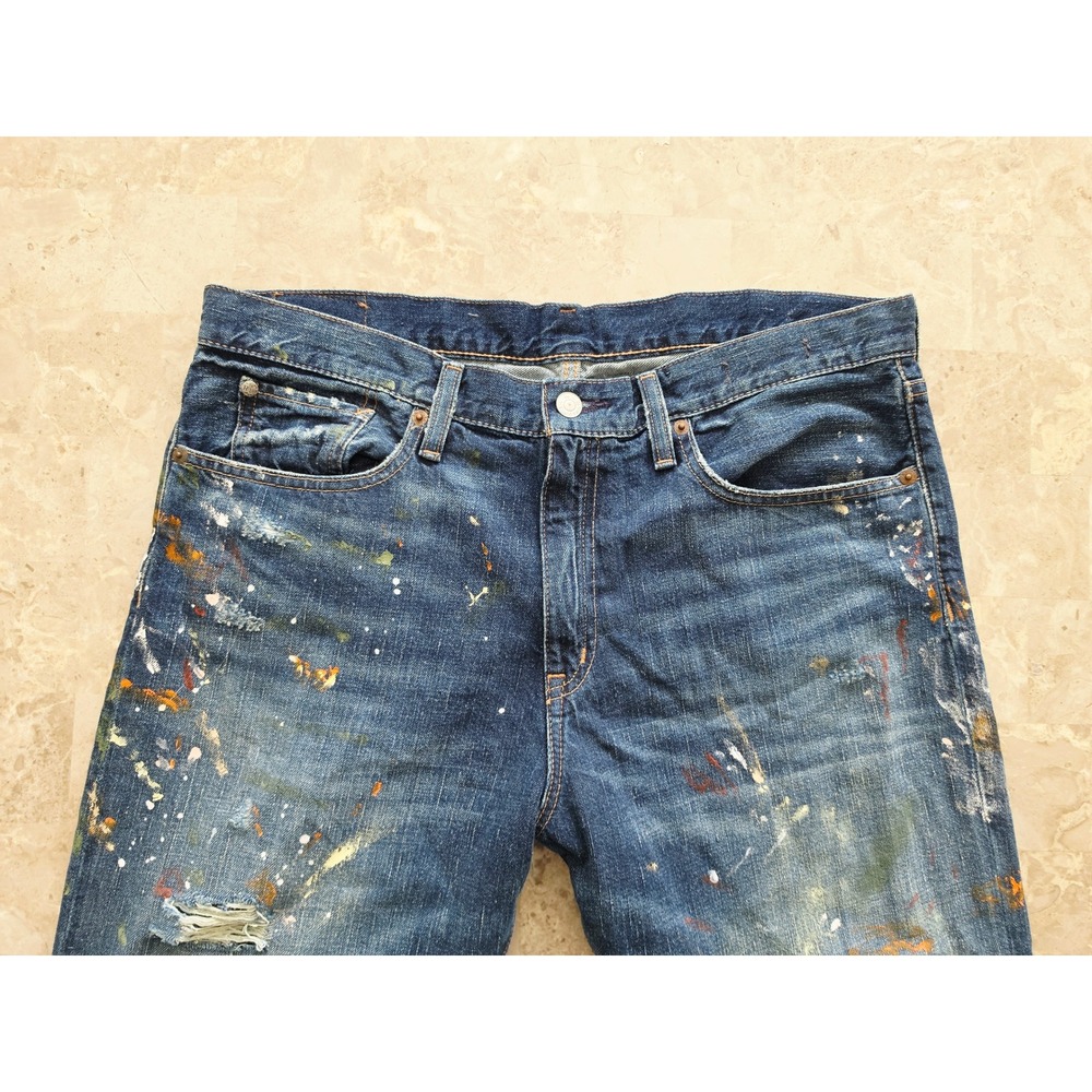 Denim & Supply Ralph‎ Lauren Paint Splatter Distressed Straight Leg Jeans Blue